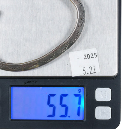 7" Vintage sun stamped Navajo carinated sterling silver heavy cuff bracelet - Estate Fresh Austin