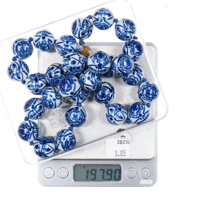 18-20mm 26" Chinese Republic period hand painted porcelain beaded necklace - Estate Fresh Austin