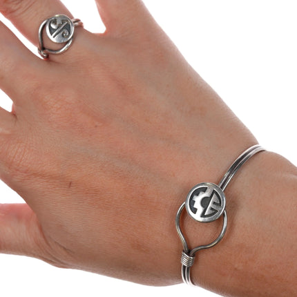 6.1" Vintage Hopi Silvercraft guild overlay bangle sz4 ring sterling silver - Estate Fresh Austin