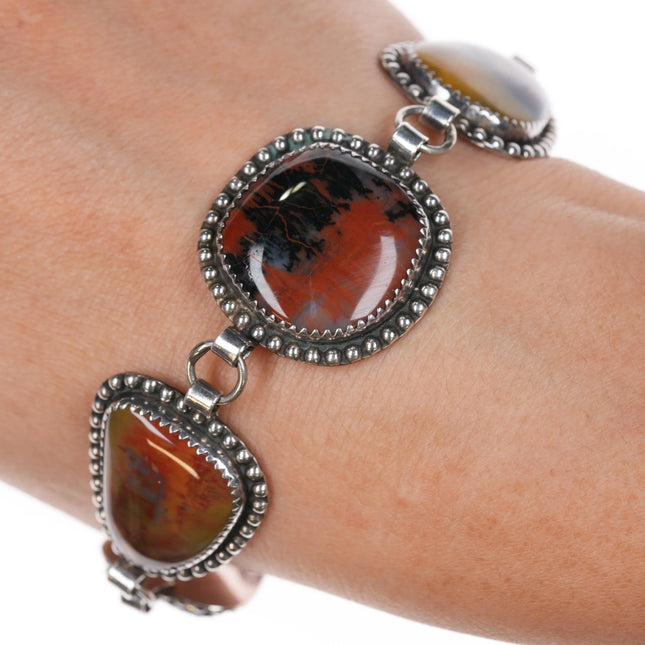 7" MP Southwestern sterling silver petrified wood agate link bracelet - Estate Fresh Austin