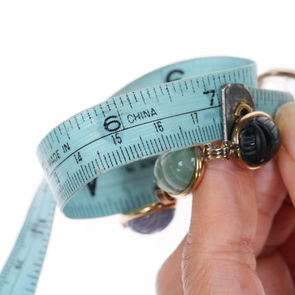 7" vintage 12k gold filled carved stone scarab egyptian revival link bracelet - Estate Fresh Austin