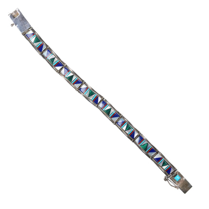 6.75" DT Southwestern sterling silver multi-stone inlay link bracelet - Estate Fresh Austin