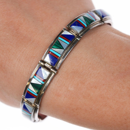 6.75" DT Southwestern sterling silver multi-stone inlay link bracelet - Estate Fresh Austin