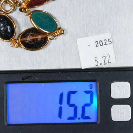 7" Karen Lynne 12k gold filled carve stone scarab egyptian revival link bracelet - Estate Fresh Austin