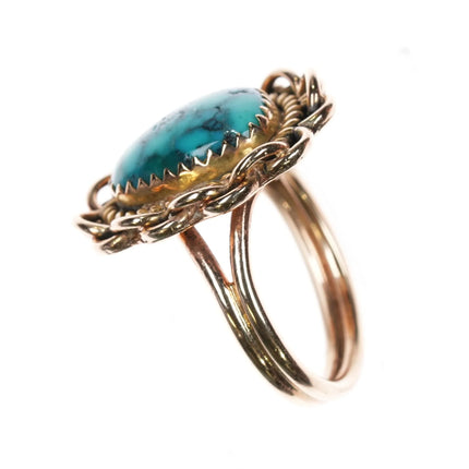 sz7 14k gold southwestern ring with high grade spiderweb turquoise - Estate Fresh Austin