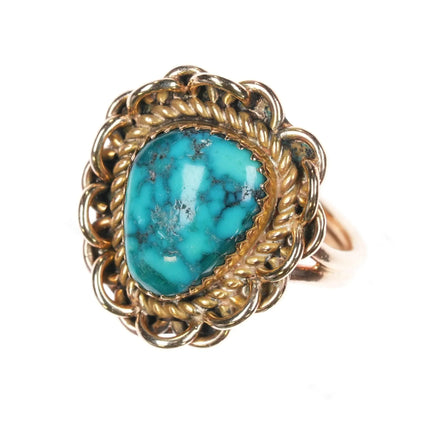 sz7 14k gold southwestern ring with high grade spiderweb turquoise - Estate Fresh Austin