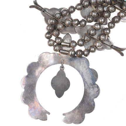 c1950 Zuni square cut turquoise cluster squash blossom necklace sterling silver - Estate Fresh Austin