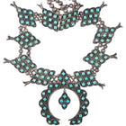 c1950 Zuni square cut turquoise cluster squash blossom necklace sterling silver - Estate Fresh Austin