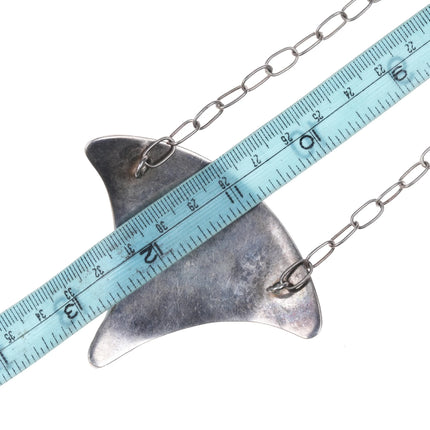 Vintage sterling silver scary monster face pendant necklace oxidized background - Estate Fresh Austin