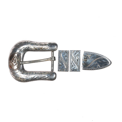 Vintage Ricardo 10k/Sterling silver 3/4" Bucking bronco ranger belt buckle set - Estate Fresh Austin