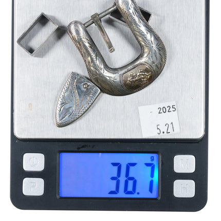 Vintage Ricardo 10k/Sterling silver 3/4" Bucking bronco ranger belt buckle set - Estate Fresh Austin