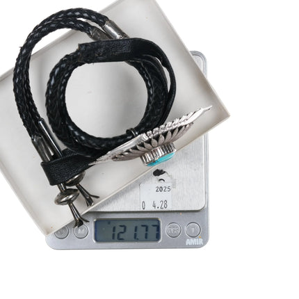 80's-90's Large Charlie John Navajo sterling silver Kingman turquoise bolo tie - Estate Fresh Austin