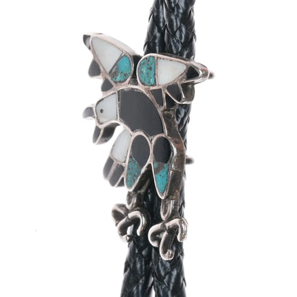 c1950 Zuni sterling silver channel inlay eagle bolo tie - Estate Fresh Austin