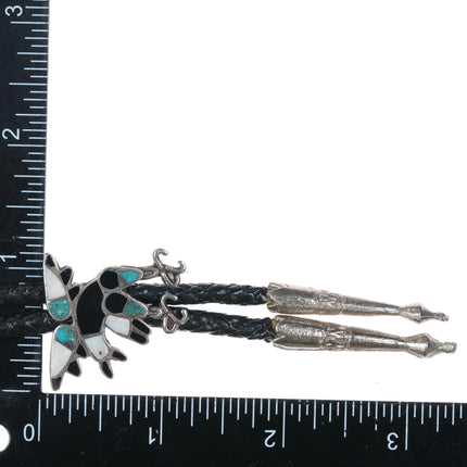 c1950 Zuni sterling silver channel inlay eagle bolo tie - Estate Fresh Austin