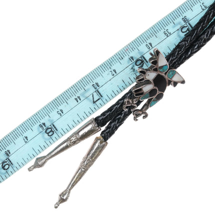 c1950 Zuni sterling silver channel inlay eagle bolo tie - Estate Fresh Austin