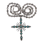Big 60's-70's Vintage Zuni sterling silver cross needlepoint turquoise necklace - Estate Fresh Austin