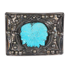 1970's Little Turtle Navajo sterling silver carved Kingman turquoise belt buckle - Estate Fresh Austin