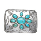 c1950's Navajo hand stamped Sterling silver turqoise cluster belt buckle - Estate Fresh Austin