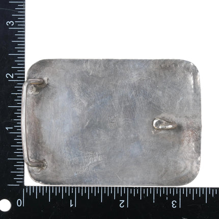 c1950's Navajo hand stamped Sterling silver turqoise cluster belt buckle - Estate Fresh Austin