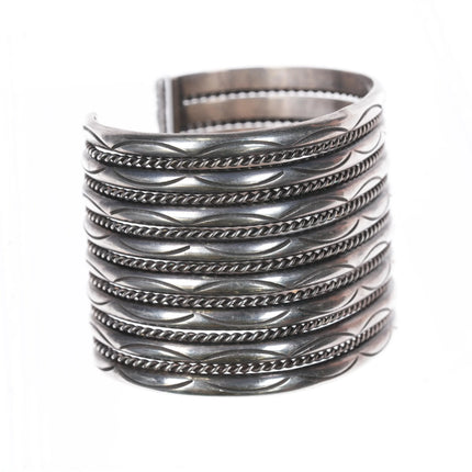 6.25" Vintage Tahe Navajo multi Band sterling silver twisted wire cuff bracelet - Estate Fresh Austin