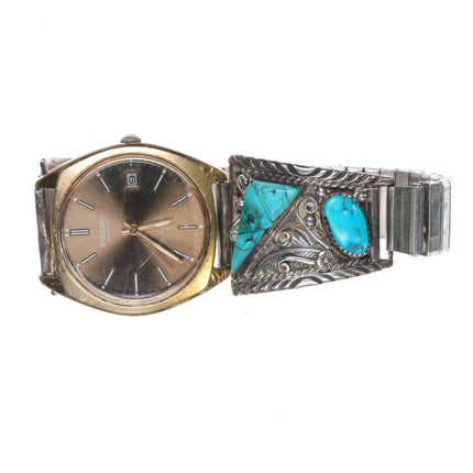 7.5" CW 80's Navajo sterling silver turquoise watch tips Automatic Seiko - Estate Fresh Austin