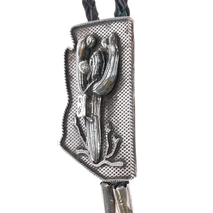 c1970 Bola Bill Arizona Shaped sterling silver bolo tie w saguaro cactus - Estate Fresh Austin