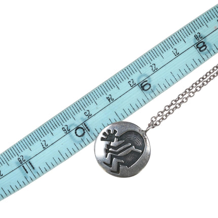 Vintage Hopi Overlay kokopelli sterling silver pendant on necklace - Estate Fresh Austin