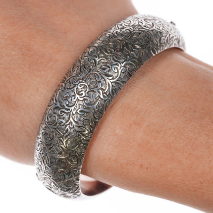 6.35" Antique Hand Engraved sterling silver bangle bracelet - Estate Fresh Austin