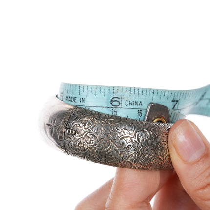 6.35" Antique Hand Engraved sterling silver bangle bracelet - Estate Fresh Austin