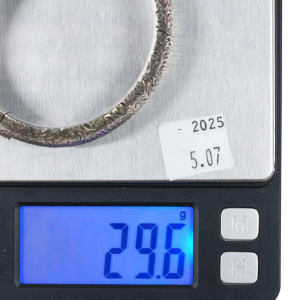 6.35" Antique Hand Engraved sterling silver bangle bracelet - Estate Fresh Austin