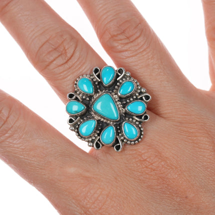 J Navajo sterling silver cluster Sleeping Beauty turquoise ring - Estate Fresh Austin