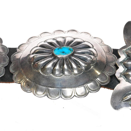 Big c1960 Navajo sterling silver and turquoise hand stamped repousse concho belt - Estate Fresh Austin