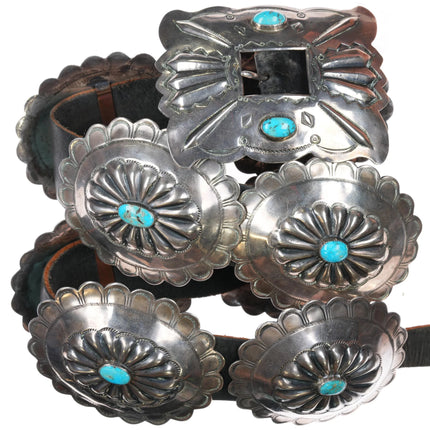 Big c1960 Navajo sterling silver and turquoise hand stamped repousse concho belt - Estate Fresh Austin