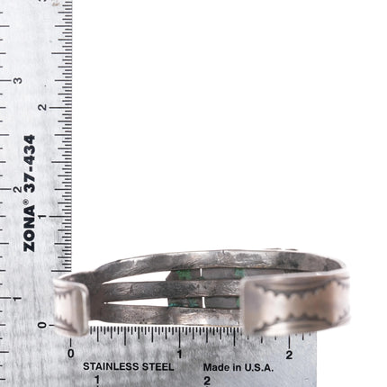 6.55" c1940's Navajo hand stamped cuff bracelet nice turquoise sterling silver - Estate Fresh Austin