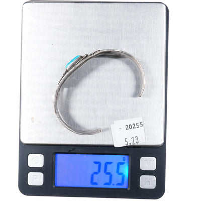 6.55" c1940's Navajo hand stamped cuff bracelet nice turquoise sterling silver - Estate Fresh Austin