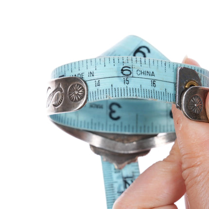 c1950 Navajo sterling silver petrified wood fish stampings cuff bracelet - Estate Fresh Austin