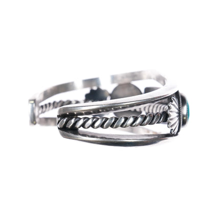 6.12" Harry Morgan Navajo Revival sterling silver 3 stone cuff bracelet Nice turquoise - Estate Fresh Austin