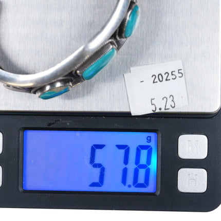 6.12" Harry Morgan Navajo Revival sterling silver 3 stone cuff bracelet Nice turquoise - Estate Fresh Austin