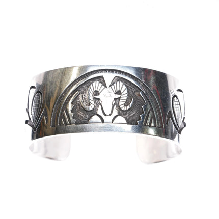 Victor Coochwytewa Hopi Overlay Kopavi- Ram/Corn cuff bracelet sterling silver - Estate Fresh Austin