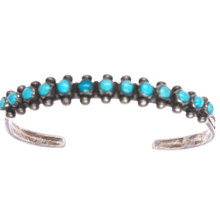 6.35" c1940 Zuni stamped sterling silver snake eye turquoise row cuff bracelet - Estate Fresh Austin