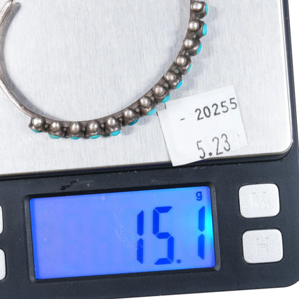 6.35" c1940 Zuni stamped sterling silver snake eye turquoise row cuff bracelet - Estate Fresh Austin