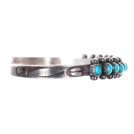 6.25" c1940 Zuni stamped sterling silver snake eye turquoise row cuff bracelet - Estate Fresh Austin