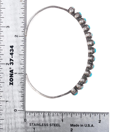 6.25" c1940 Zuni stamped sterling silver snake eye turquoise row cuff bracelet - Estate Fresh Austin