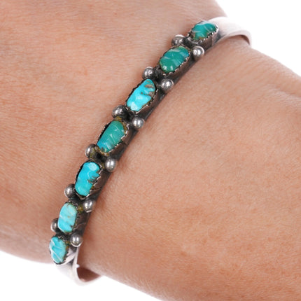 6.3" 50's-60's Zuni carved turquoise row cuff bracelet sterling silver - Estate Fresh Austin