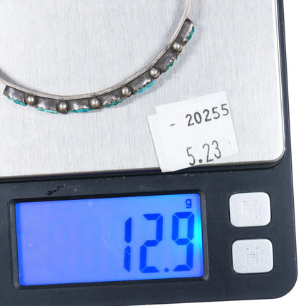 6.3" 50's-60's Zuni carved turquoise row cuff bracelet sterling silver - Estate Fresh Austin