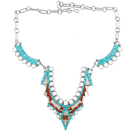 Carolyn Bobelu Zuni Sterling silver coral turquoise cobblestone inlay necklace - Estate Fresh Austin