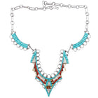 Carolyn Bobelu Zuni Sterling silver coral turquoise cobblestone inlay necklace - Estate Fresh Austin