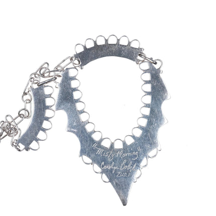 Carolyn Bobelu Zuni Sterling silver coral turquoise cobblestone inlay necklace - Estate Fresh Austin