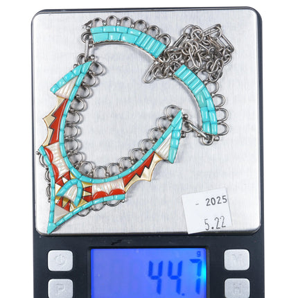 Carolyn Bobelu Zuni Sterling silver coral turquoise cobblestone inlay necklace - Estate Fresh Austin
