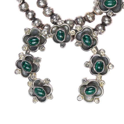 1970's Malachite smaller sterling silver Navajo squash blossom necklace - Estate Fresh Austin